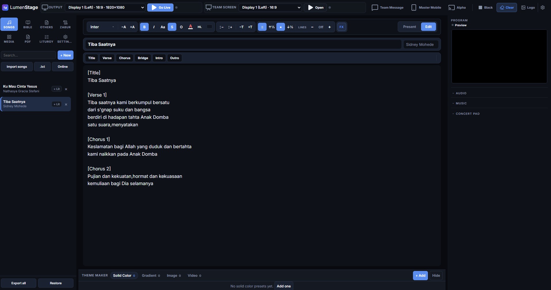 Song library and lyric editor